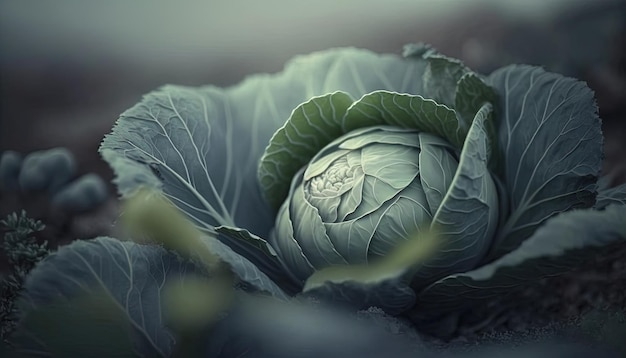 Generative AI Cabbage macro photorealistic illustration agricultural vegetable