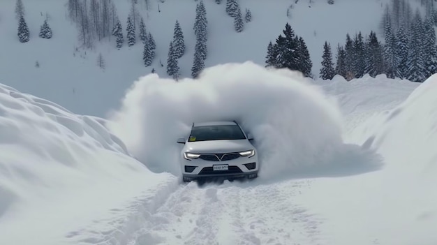 Generative AI a car caught in a snow drift