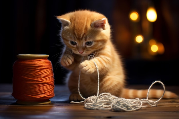 Generative AI a cat playing with a ball of yarn