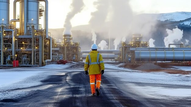 Generative AI and a Caucasian worker at a geothermal plant