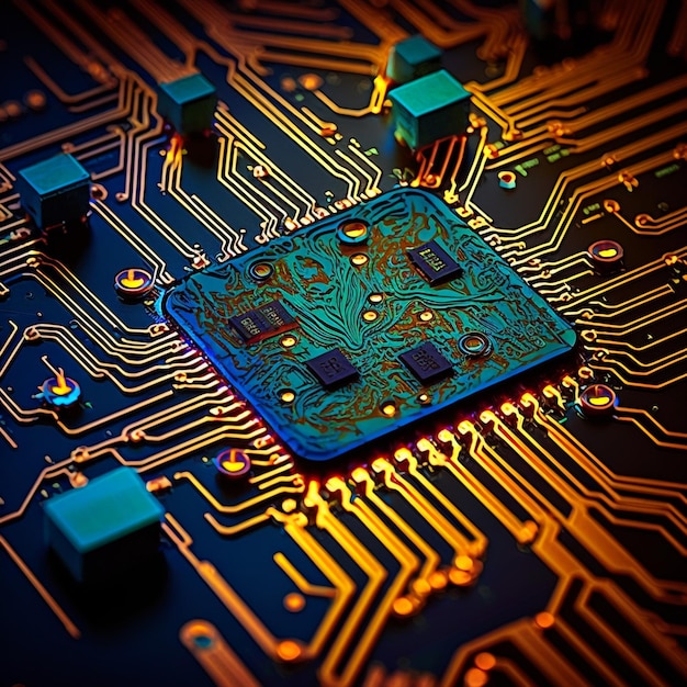 Generative ai close up electronic circuit board integratred microchip