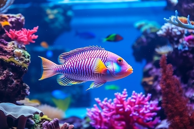 Generative AI a colorful fish swimming through a coral reef