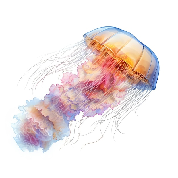 Generative AI Colorful Jellyfish Gliding Through the Watercolor Seascape