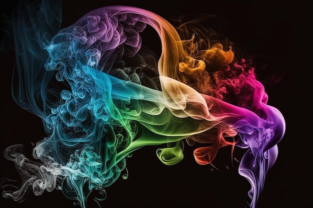 Generative AI a colorful smoke cloud is shown in this image it looks like it is floating in the air and is very dark and blue and yellow with a black background