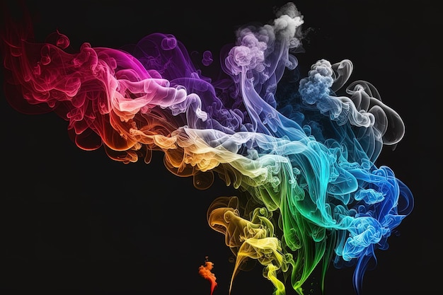 Generative AI a colorful smoke cloud is shown in this image it looks like it is floating in the air and is very dark and blue and yellow with a black background