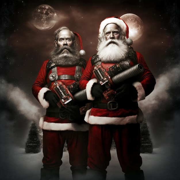 Generative ai creepy spooky Santa Claus twins Horror couple of evil Santa