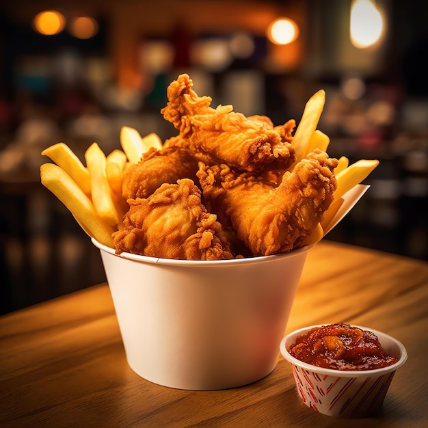 Generative AI Crispy Delights FingerLicking Fried Chicken and Breadcrumbs in Paper Box