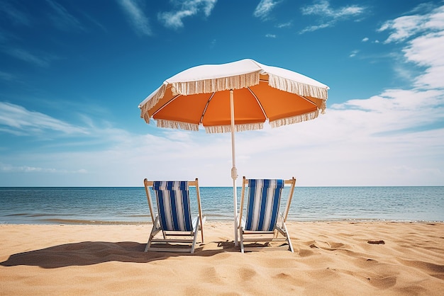 Generative AI a deckchair and an umbrella on a sea beach