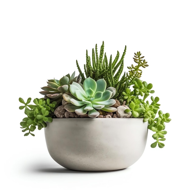 Generative AI Elegant Greenery Single House Plants in Stylish Ceramic Pots Illuminating White Ba