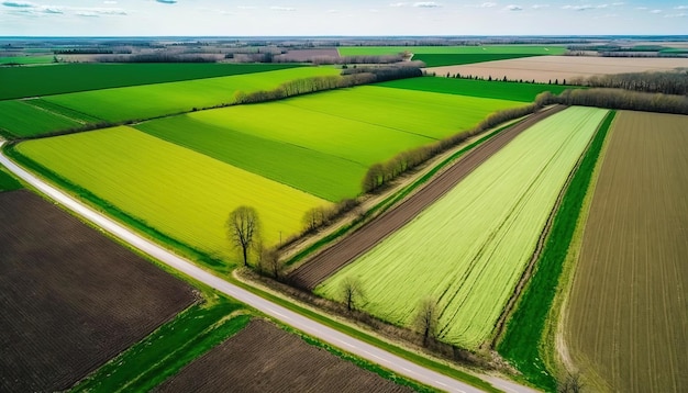 Generative AI Farm landscape agricultural fields beautiful countryside country road Nature