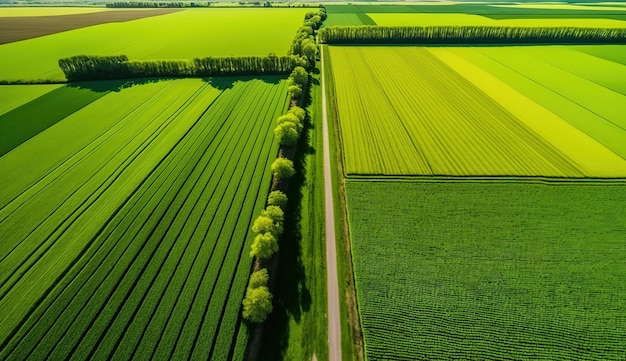 Generative AI Farm landscape agricultural fields beautiful countryside country road Nature