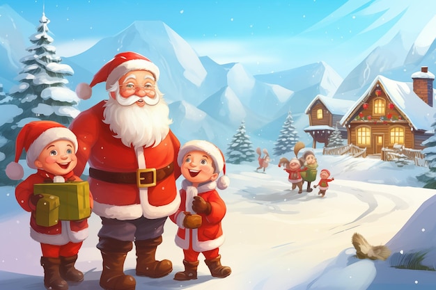 Generative AI Feel the heartwarming joy as Santa Claus hosts a festive party with delighted children