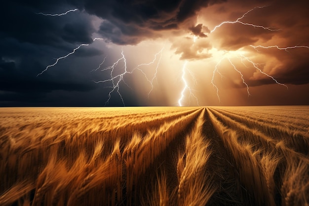 Generative AI a field of wheat during a storm