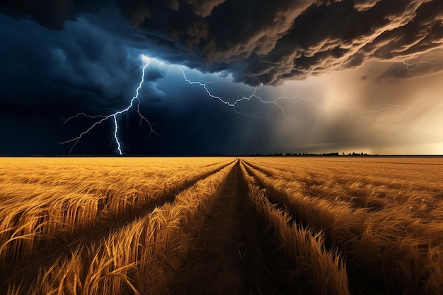 Generative AI a field of wheat during a storm