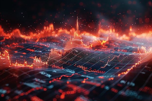 Generative AI Financial Graph Lines on Abstract Technological Background Symbolizing Financial Crisis and Market Meltdown Trading Market and Technology Concept