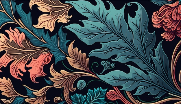 Generative AI Floral colorful pattern William Morris inspired natural plants and flowers