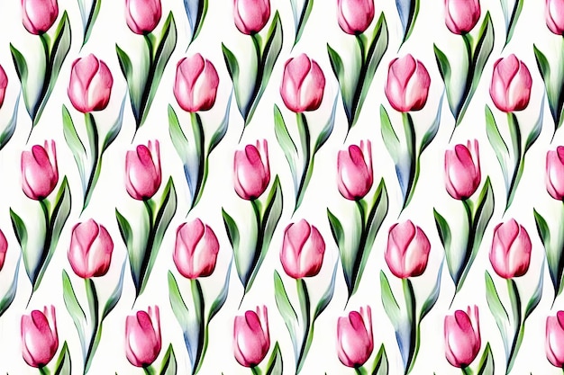 Generative AI Flower pattern with tulips pastel watercolor Illustration