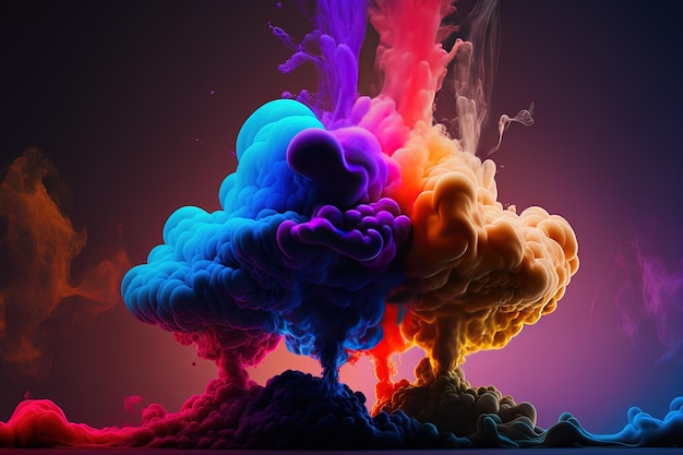 Generative AI Flowing colorful liquid and smoke with splashes Bright fluid banner 3D effect