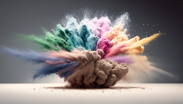 Generative AI Flowing isolated colorful sand and powder with splashes Bright banner 3D