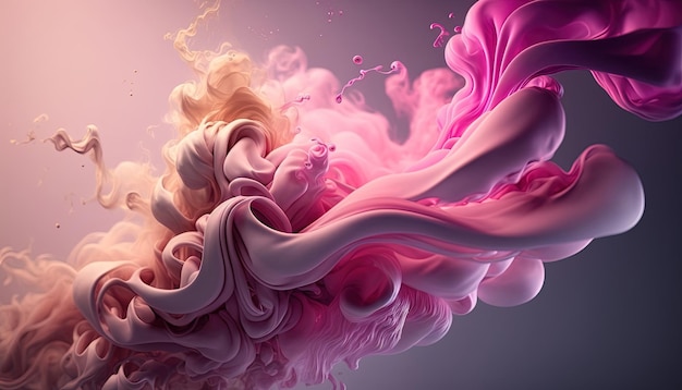 Generative AI Flowing light pink viva magenta smoke with splashes Soft fluid banner spring