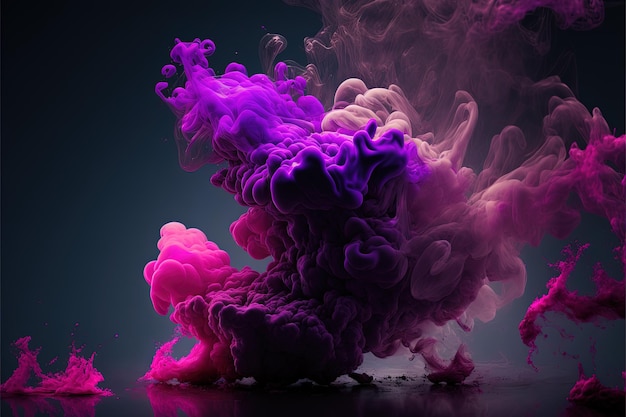 Generative AI Flowing liquid and smoke with splashes in magenta color Bright pink fluid banner