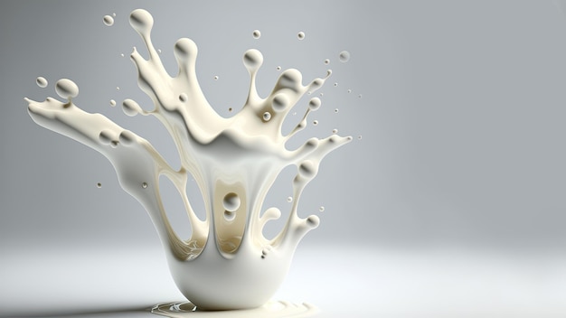 Generative AI Flowing liquid with splashes in white color Glossy cream milk fluid banner 3D effect