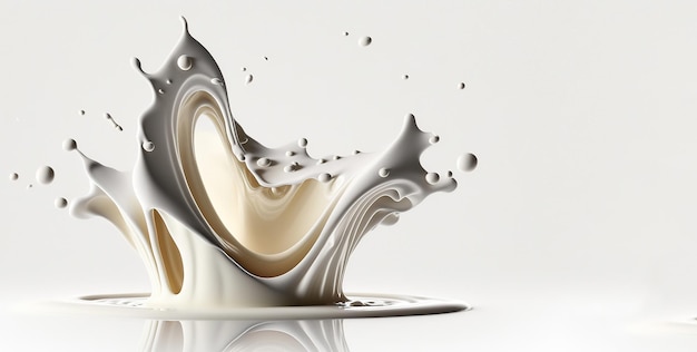 Generative AI Flowing liquid with splashes in white color Glossy cream milk fluid banner 3D