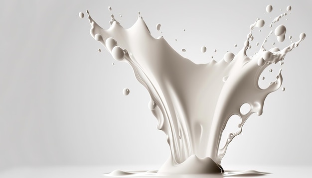 Generative AI Flowing liquid with splashes in white color Glossy creamy milk fluid banner 3D