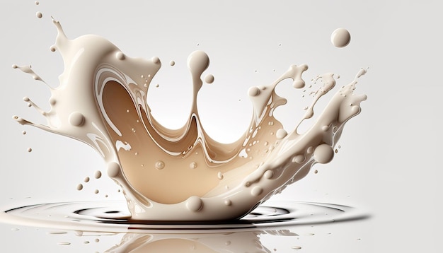 Generative AI Flowing liquid with splashes in white color Glossy creamy milk fluid banner 3D