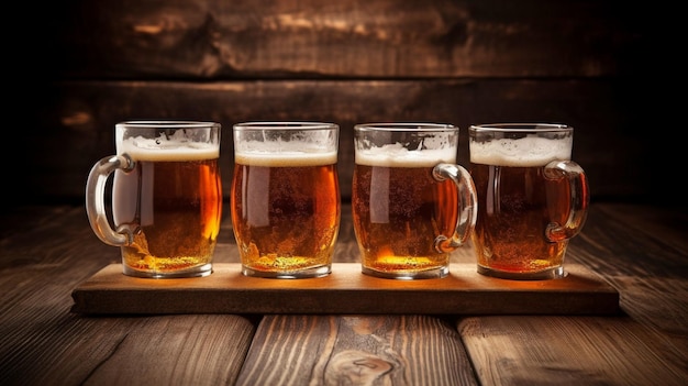 Generative AI Four Glasses of Beer and Fresh Cold Beer