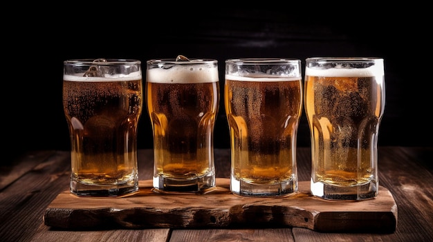 Generative AI Four Glasses of Beer and Fresh Cold Beer