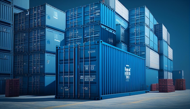 Generative AI Freight Blue Containers in a Harbor