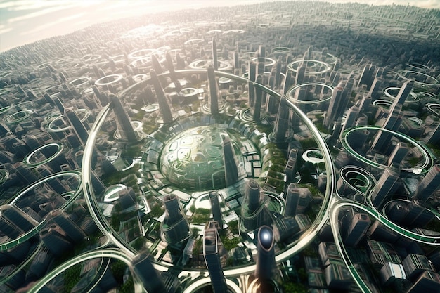 Generative ai futuristic city skyline focused on sustainability