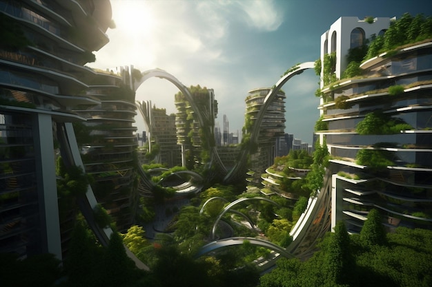 Generative ai futuristic city skyline focused on sustainability