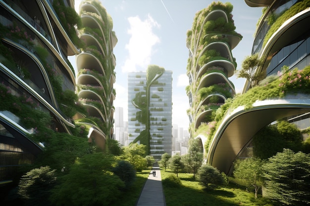 Generative ai futuristic city skyline focused on sustainability