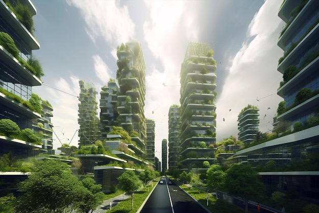 Generative ai futuristic city skyline focused on sustainability