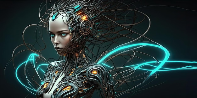 Generative AI Futuristic female humanoid robot with lots of metal wires A Technological Future Copy