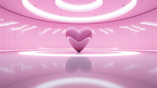 Generative AI Futuristic space ship room with pink heart in cyberpunk style illustration Love feelings romantic St Valentine's Day concept Scifi realistic 3d effectx9