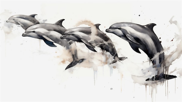 Photo generative ai graceful leaps watercolor drawing of dolphins in midair