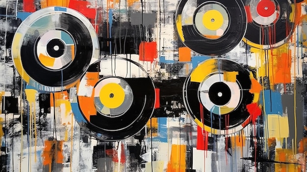 Generative AI Grunge Vinyl Records pop art graffiti vibrant color Ink melted paint street art