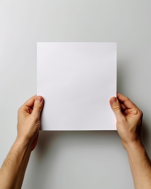 Generative ai hands are holding a blank sheet of paper with a white background