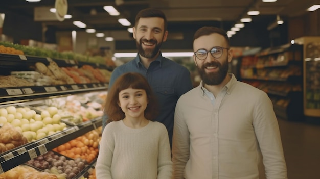 Generative AI happy family shopping at the supermarket