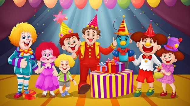 Generative AI Happy Kids and Clown at Birthday Party