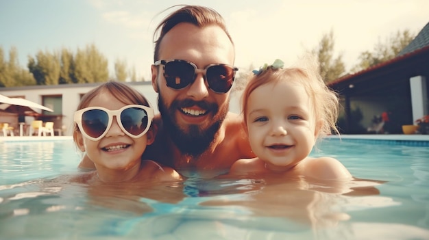 Generative AI happy people and a youngster in the pool