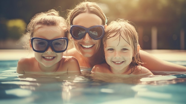 Generative AI happy people and a youngster in the pool