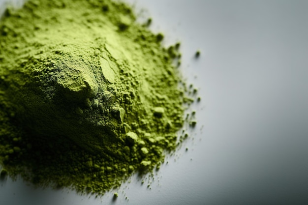 Generative AI Heap of green matcha tea powder with copy space