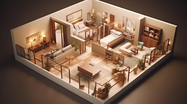 Generative AI home setting isometric perspective of a master bedroom