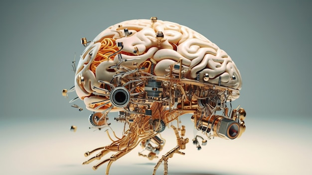 Generative AI human brain and artificial intelligence concept big data processing computer