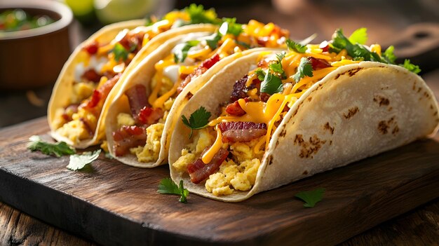 Generative AI illustrates traditional breakfast tacos with toppings