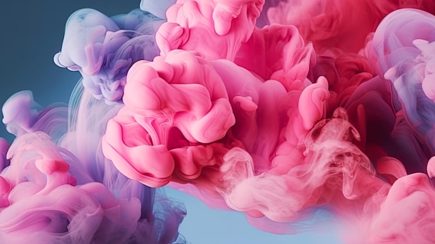 Generative AI illustration Closeup of swirling pink blue and white smoke in the background Horizontal panorama